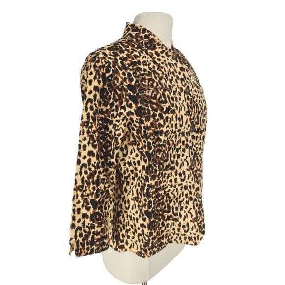 SAMANTHA'S Brown Leopard Print Button Up Shirt Women Size  M Long Sleeve 207P - Picture 2 of 6